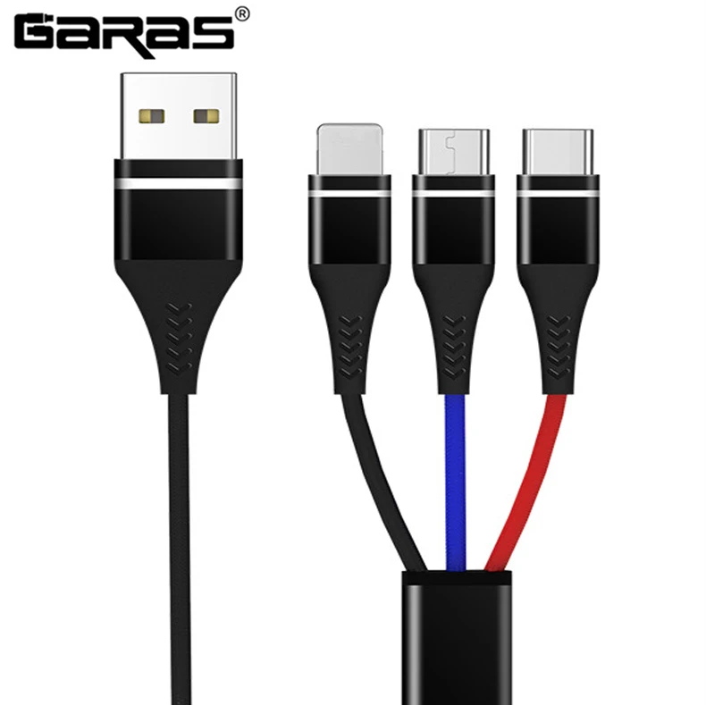 

3 in 1 Mobile Phone Cables For Iphone Samsung Micro USB Type C Charger For Xiaomi Huawei Fast Charging Type-C date Cable