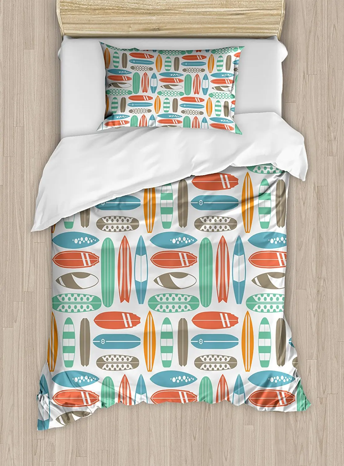 Surfboard Duvet Cover Set Colorful Surfing Sea Pattern With Summer Surfboard Duvet Cover Set Colorful Surfing Sea Pattern With Summer Travel Ilration In Retro Colors 4 Piece Bedding Sets From Home