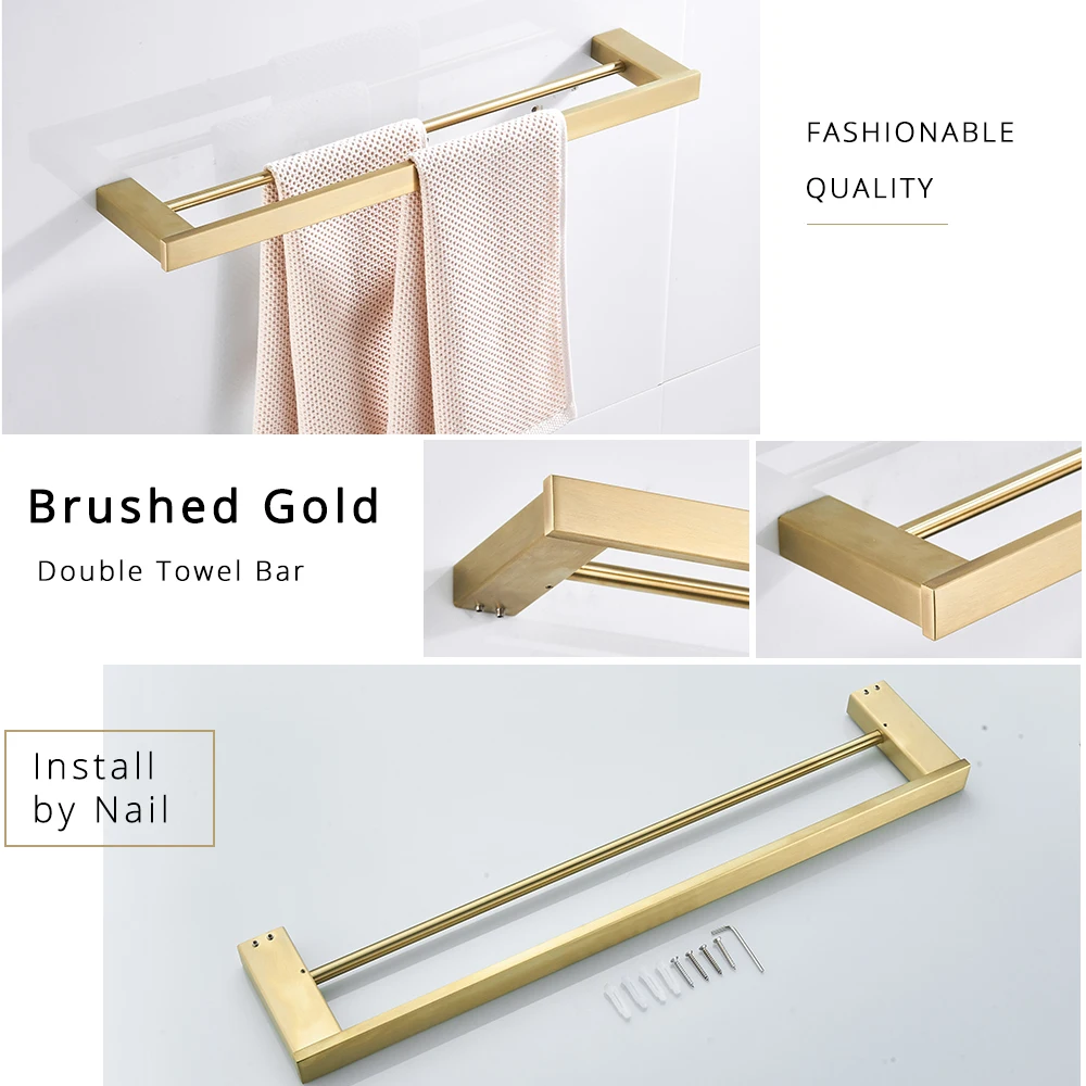 Brushed Gold Bathroom Accessories Set 304 Stainless Steel Toilet Paper Holder Toilet Brush Holder Storage Shelf Towel Bar paper towel holder toilet paper holder bathroom hardware set bathroom hardware accessories