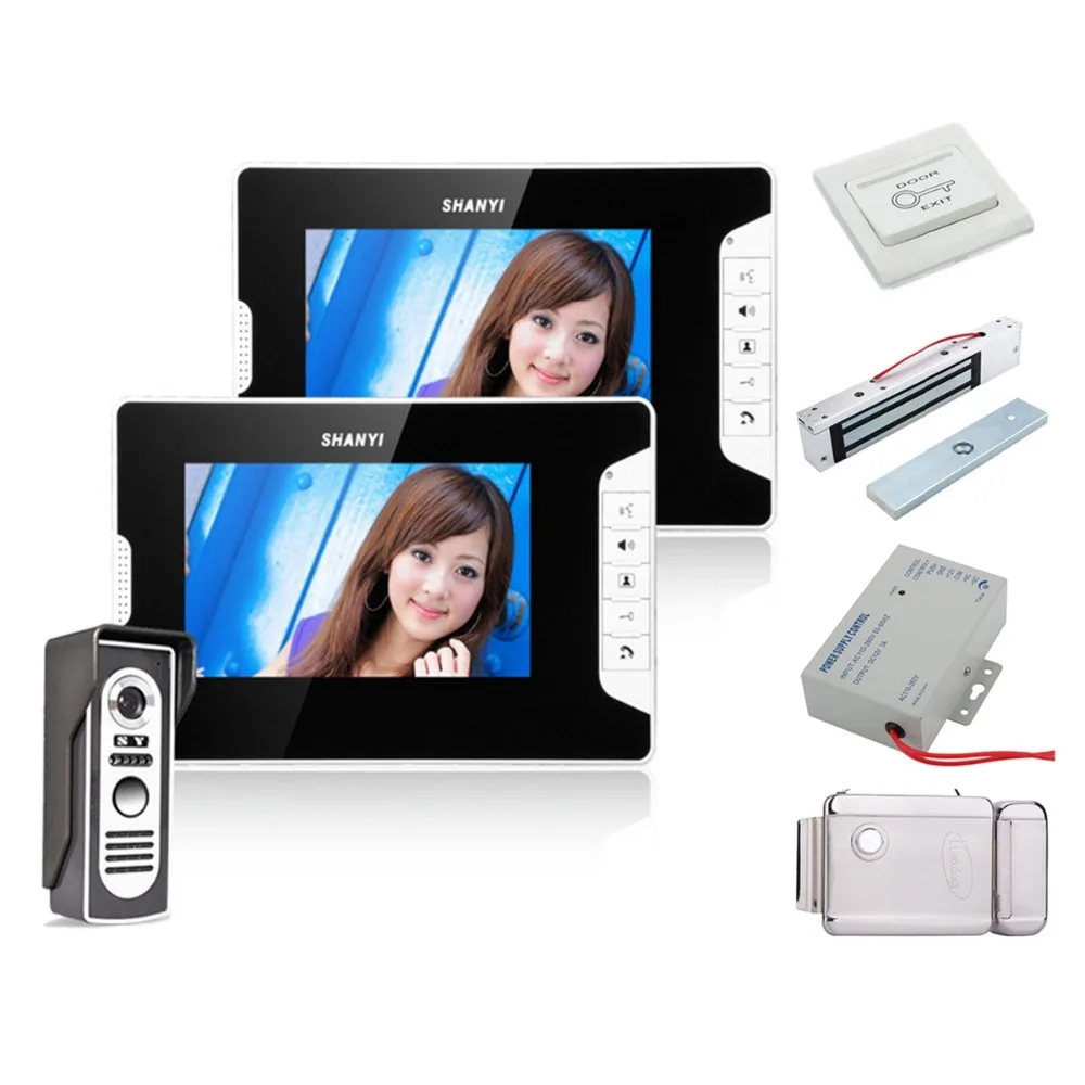 

Home Set 7 Inch Color LCD Monitor 1to2 Video Door Phone Doorbell Intercom Kit ABS plastic IR Camera with Night Vision