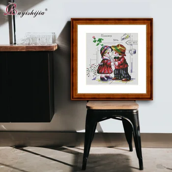 

RUYISHIJIA European and American Style Boys and Girls First Kiss Pattern Counted Cross Stitch Set DIY Needlework Embroidery