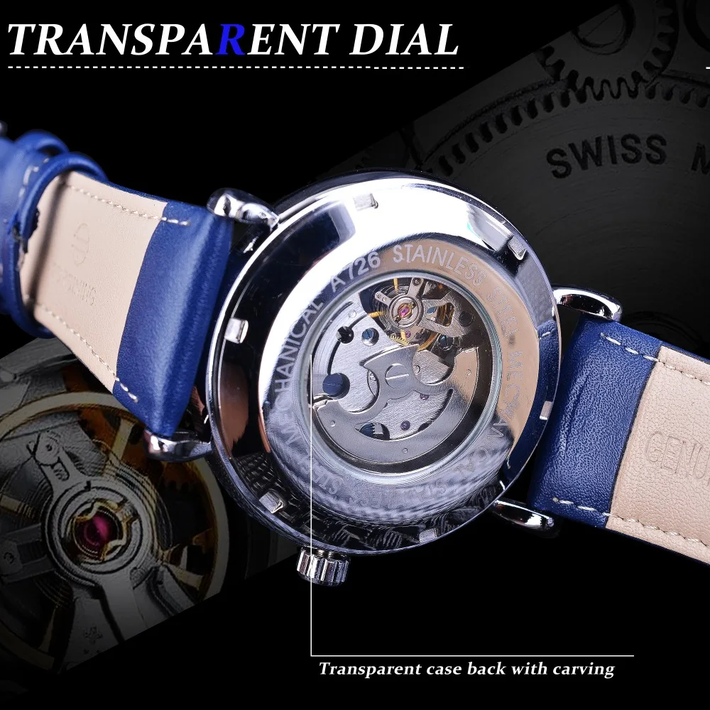 Forsining модные синие часы из натуральной кожи ремень светящиеся стрелки Для мужчин автоматического наручные часы лучший бренд роскошных Montre