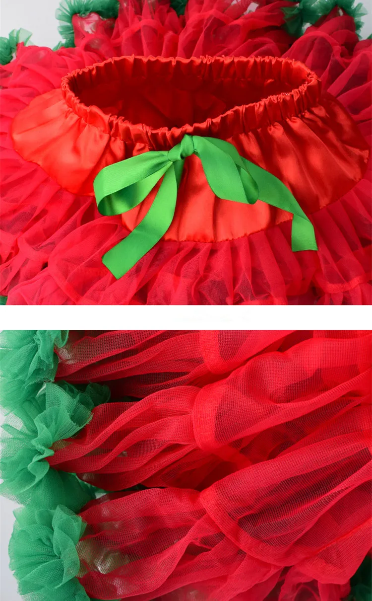 Christmas Fluffy Tulle Pettiskirts Christmas TUTU Skirt Bouffant Ribbon Bow Tutus Dance Skirts For Girls Children 1-10Y