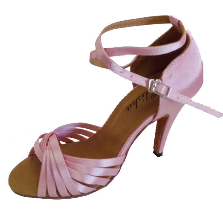 Women's Pink Latin Salsa Open Toe Dance Shoe Hand made Customized Heel Party Ballroom Socials