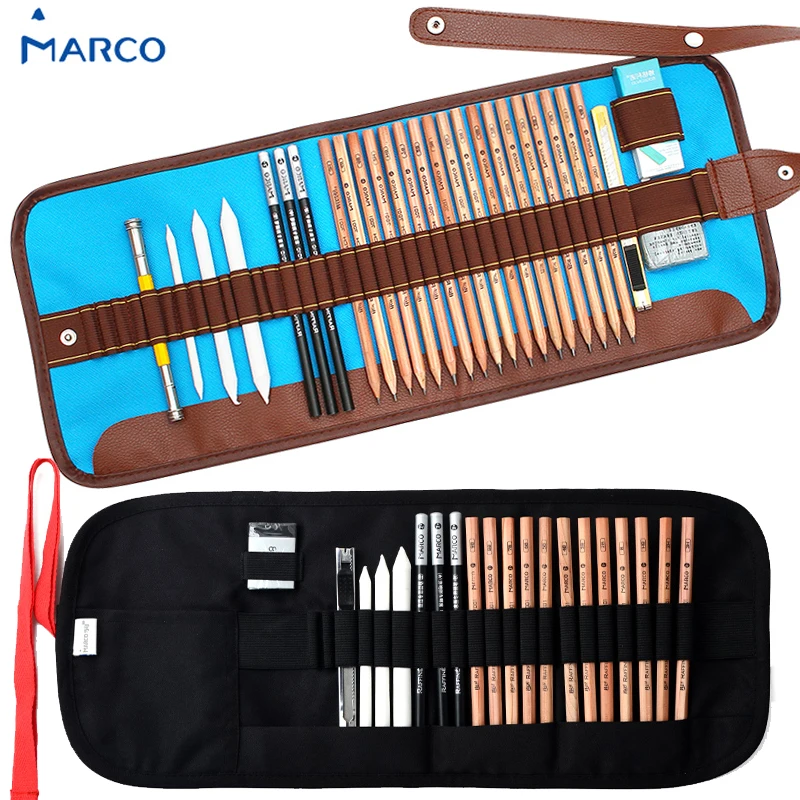 

18pcs marco art drawing Graphite Charcoal sketch pencils kit with paper erasable pens pencil extender knife eraser for Beginners