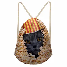 Noisydesigns little black cat cute Printing Drawstring Bag Women Backpack Children For Teenager Girls Cinch Mochila Escolar