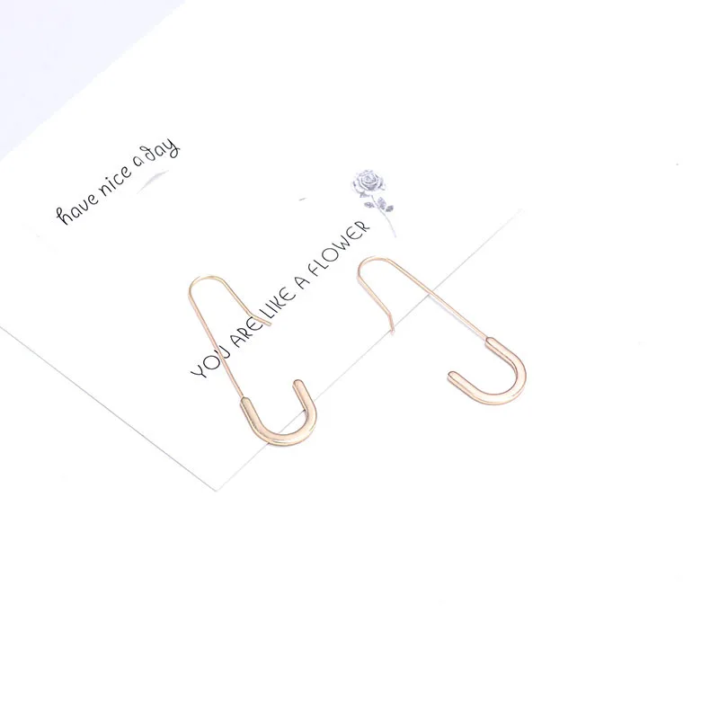 Korean Style Fashion Hook Earring Simple Design Rose Golden Color Ear Jewelry U Shape Pin Earring For Women Geometric Pendientes (4)