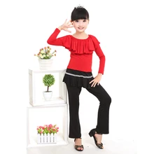 Детей Дети Латинский Танец Одежды С Длинными Рукавами Брюки Костюм Девушки Листьев Лотоса Воротник Латинский Танец Костюм