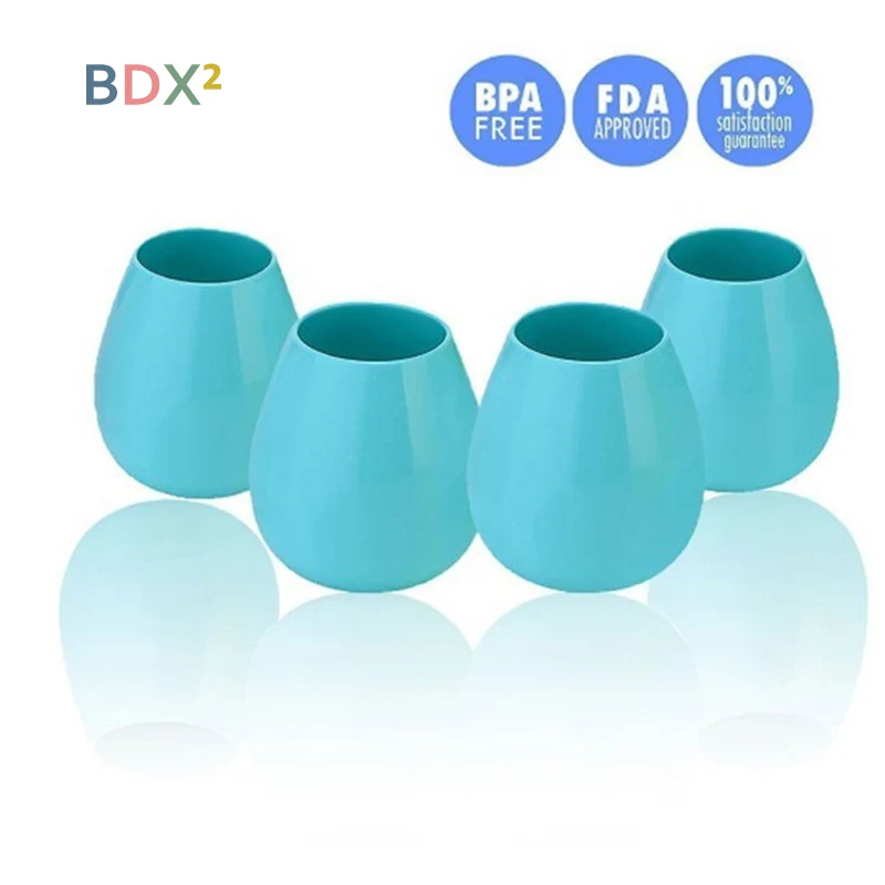 Blue-green 4pcs-набор Силиконовое для вина чашка пищевого класса материал наружная чашка для воды Пиво глянцевая поверхность воды стекло - Цвет: Blue-green