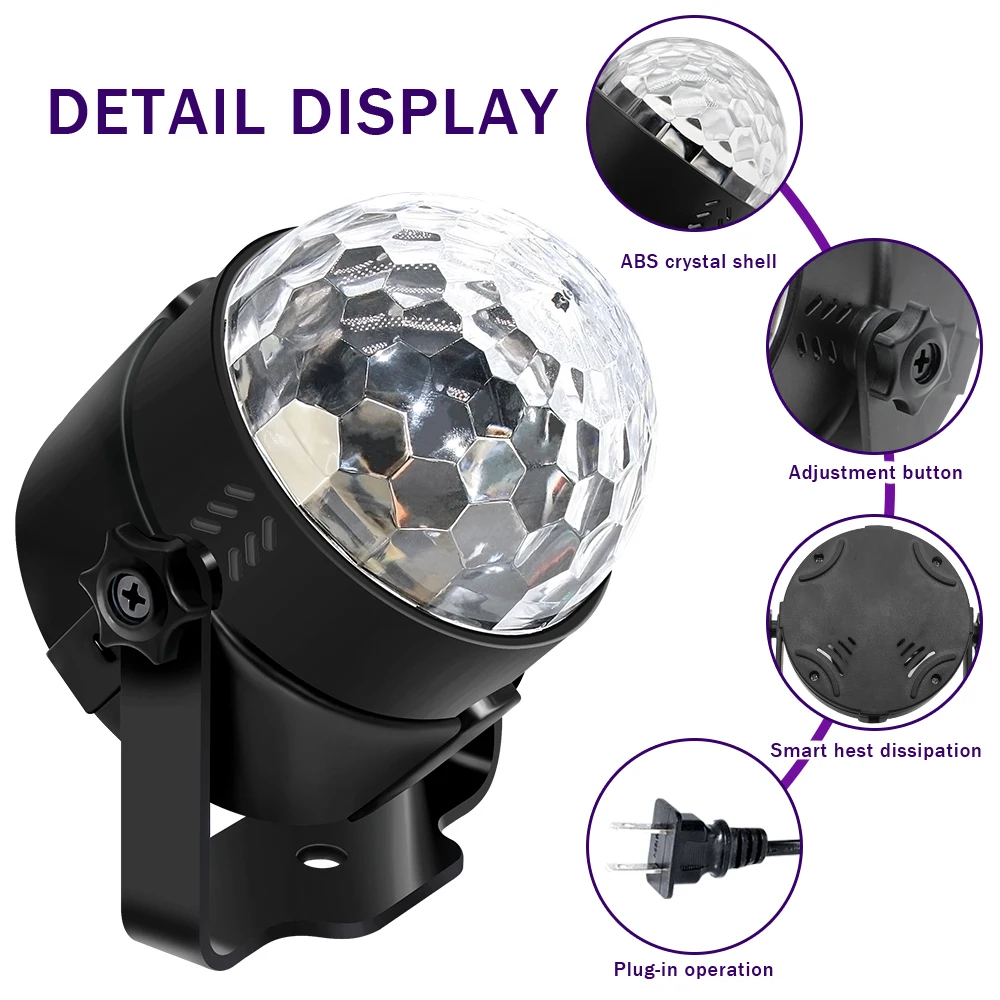 Мини Голосовое управление RGB светодио дный LED сценические лампы кристалл магический шар Звук управление Лазерная сценический эффект света