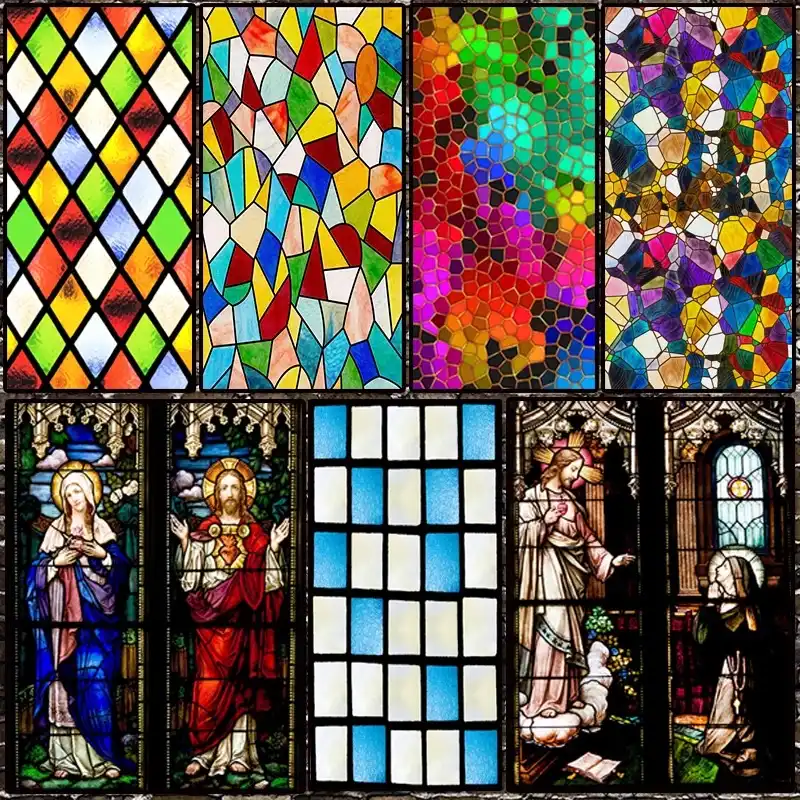 Self adhesive window decorative films Church Static Cling Frosted