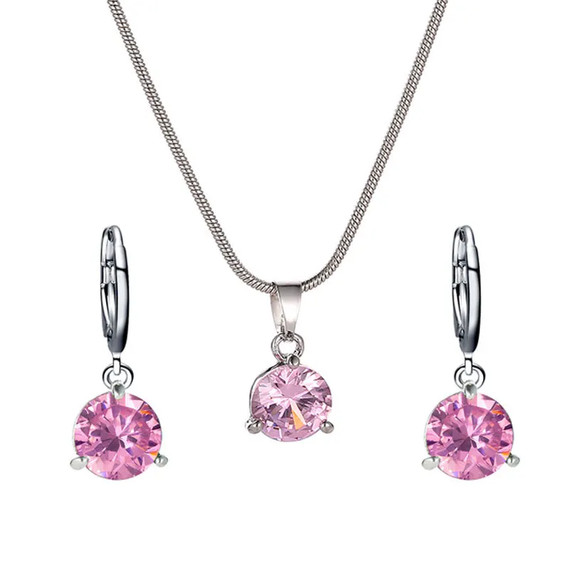 

Luxury Crystal Fashion Necklace Earrings For women Temperament Sets Round Multicolor Stud Earrings Zircon Pendant Sets Jewelry