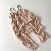 Ins/Комбинезоны для маленьких девочек в европейском и американском стиле; льняные комбинезоны; Повседневная летняя модная одежда