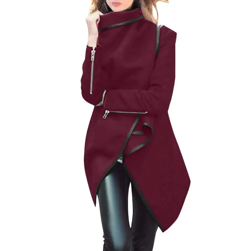 

2018 autumn new European and American irregular wool windbreaker women's fashion long coat jacket