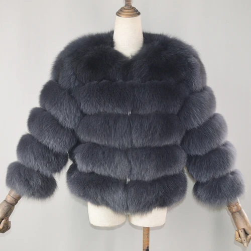 Casual Lady Real Fox Fur Coat Real Natural Women Fox Fur Short Style Jacket Custom Made Winter Real Fox Fur Overcoat - Цвет: dark gray