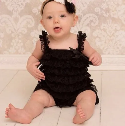 black baby bodysuits	 Cute Baby Girls Clothes Petti Ruffled Black Lace Rompers Infant Toddler Jumpsuit Baby Photo Prop Costume Baby Bodysuits made from viscose 