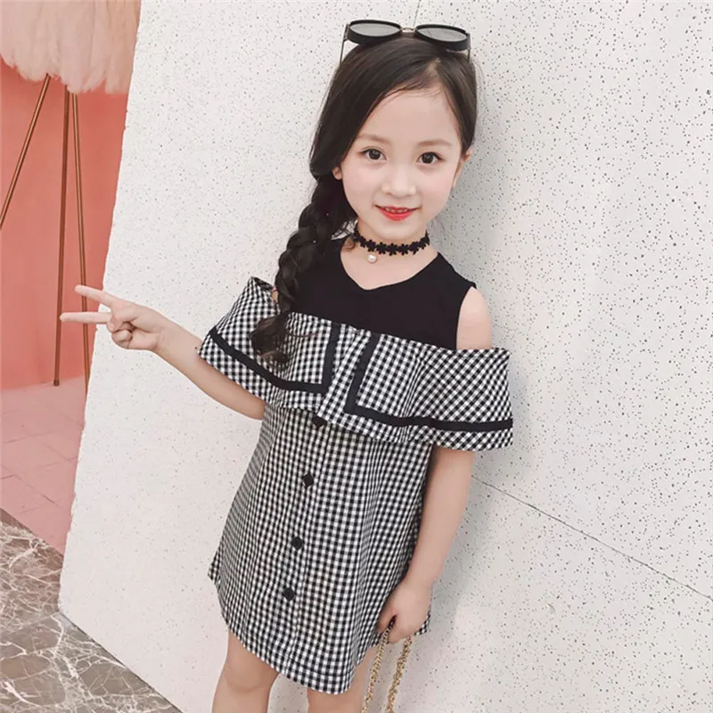 2019 New cute Toddler Kids Girls Outfit Clothes Plaid Strapless Pageant Party Princess Dress baby show gifts (8)