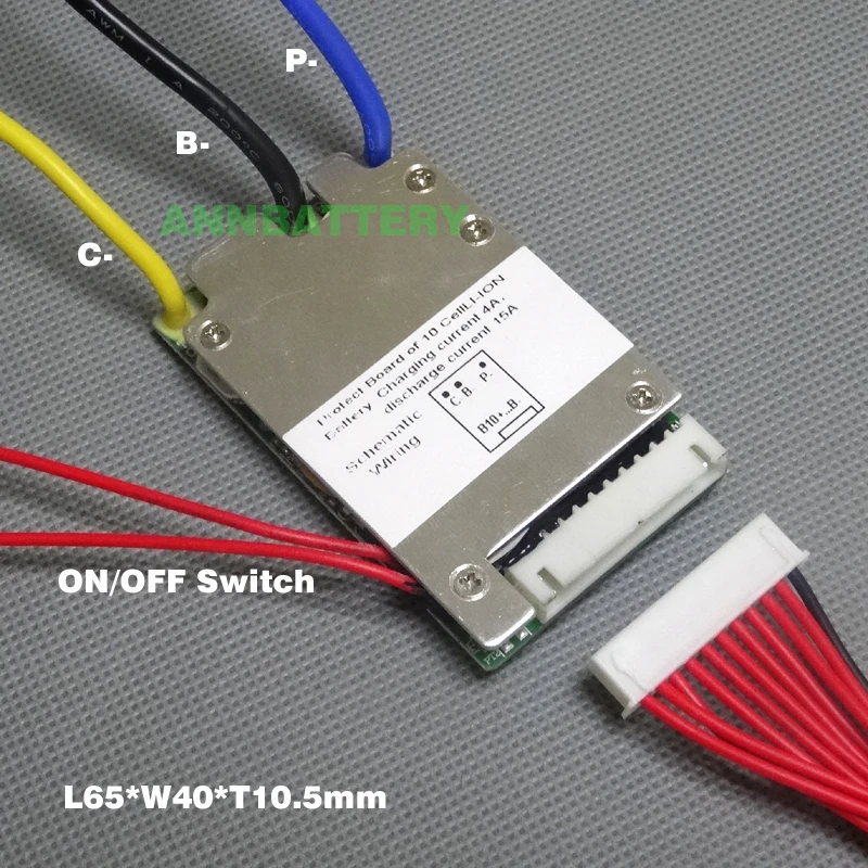 36 в Защита от литий-ионного аккумулятора 10S 36 V/37 V 15A BMS ВКЛ/ВЫКЛ провода и маленький размер L65* W40mm