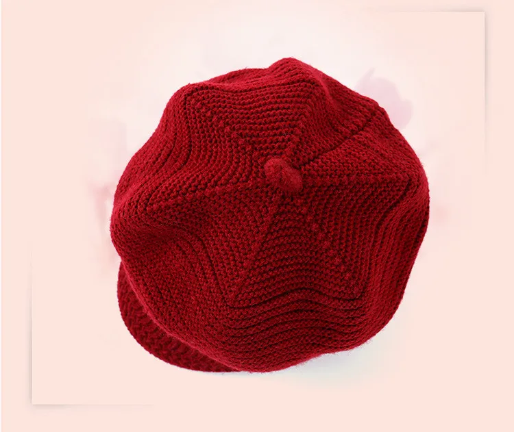 2018 Autumn And Winter New Cap Fashion Knit Shade Octagonal Beret Wild Art Painter Hat Soild Color ACI71 (9)