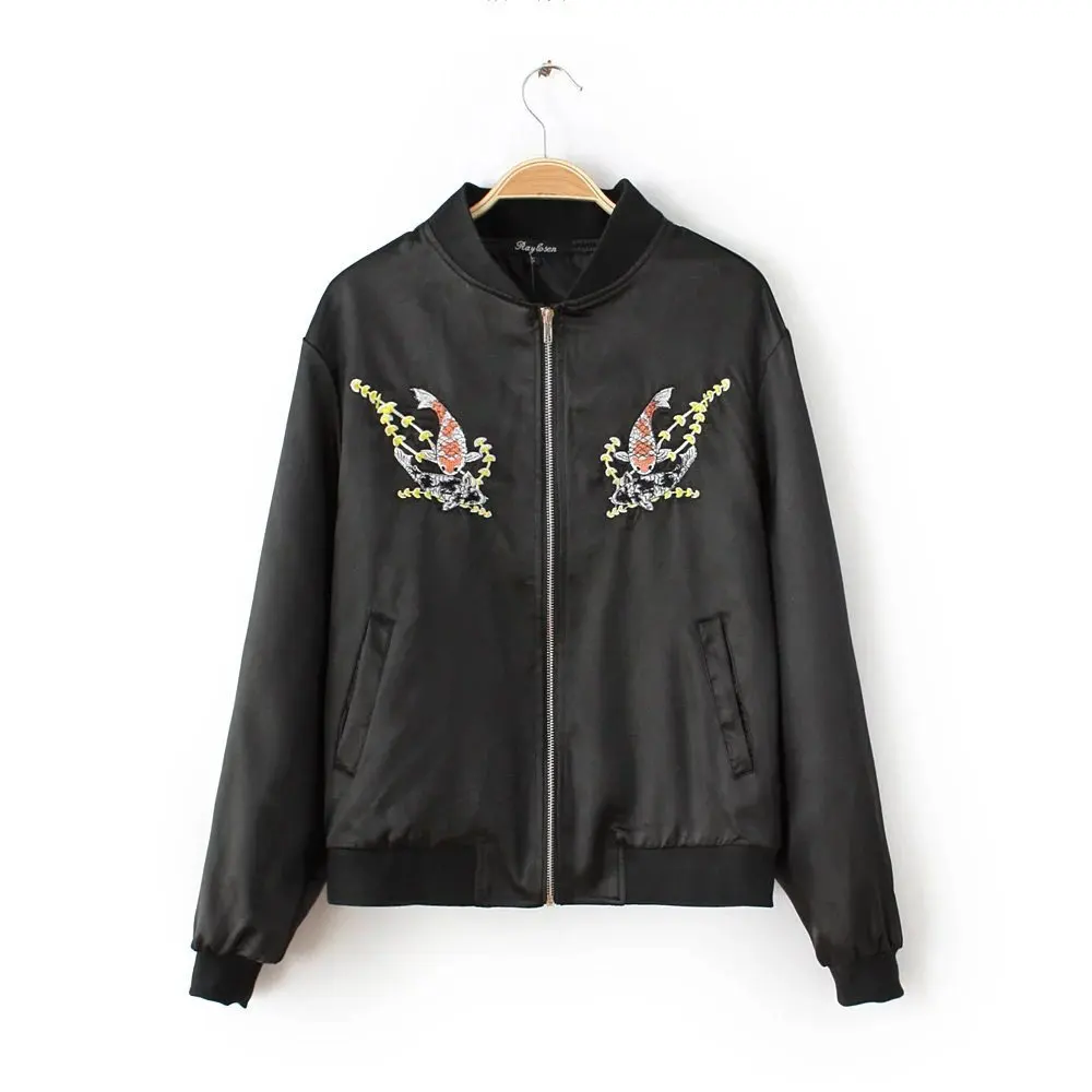 Bomber Jacket Reversible Jacket Women Fish Embroidered