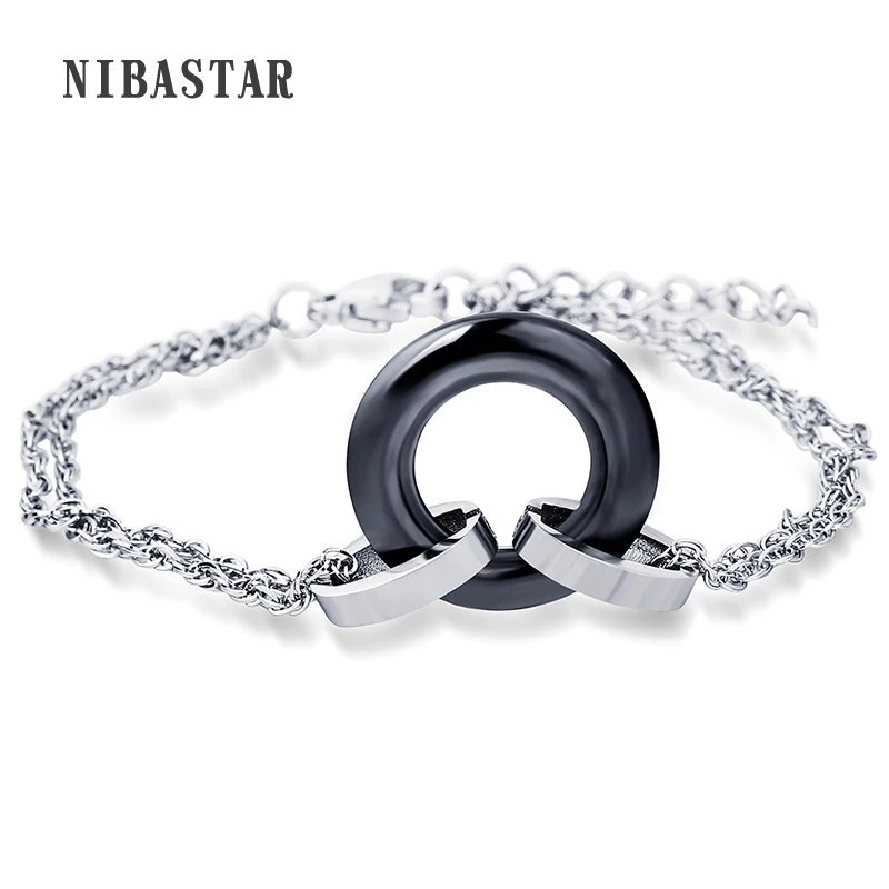 Белый черный керамический браслет из нержавеющей стали хлопья керамический круг уникальный дизайн ручной работы браслет для женщин
