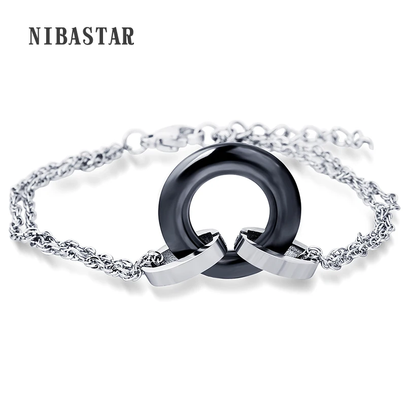 

White Black Ceramic Bracelet Stainless Steel Flake Ceramic Circle Unique Design Handmade Charm Bracelet For Women
