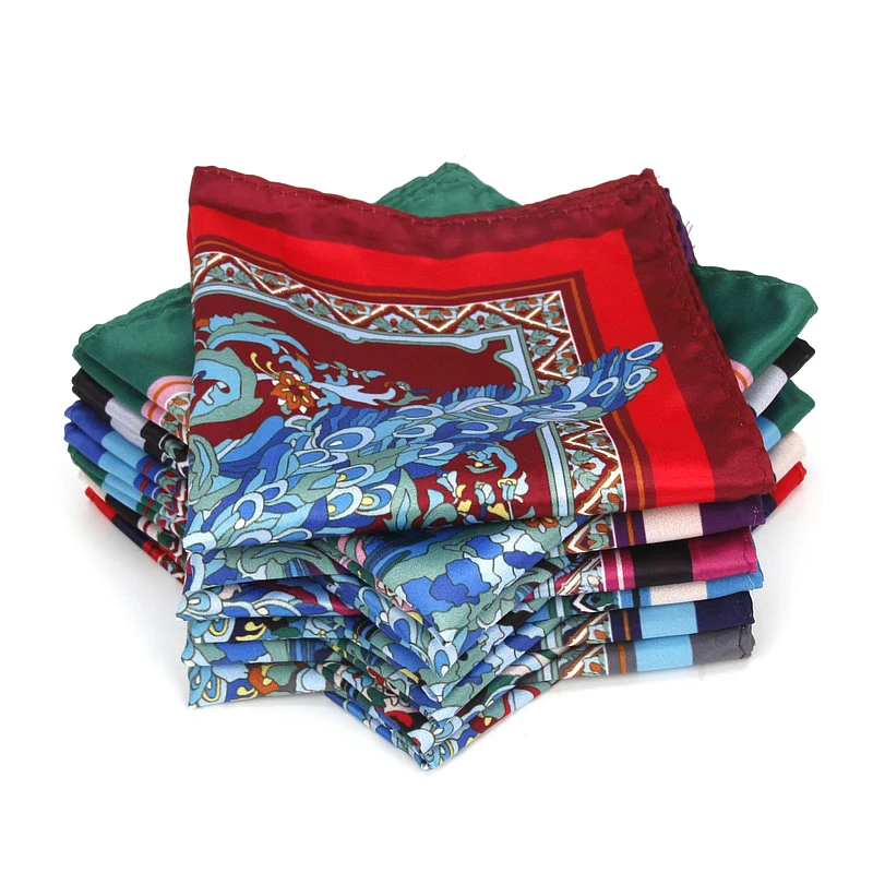 Men's Brand Handkerchief Vintage Birds Pocket Square Soft Hankies Wedding Party Business Artificial Silk Chest Towel Gift Pocket Square Mini Handkerchief