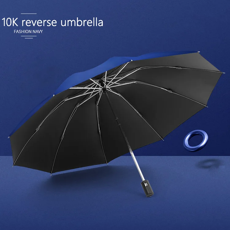 Автоматический мужской складной зонт с обратным ходом, Женский дорожный зонт от солнца, черные ветрозащитные деловые Зонты 10K Parapluie - Цвет: 10k Navy