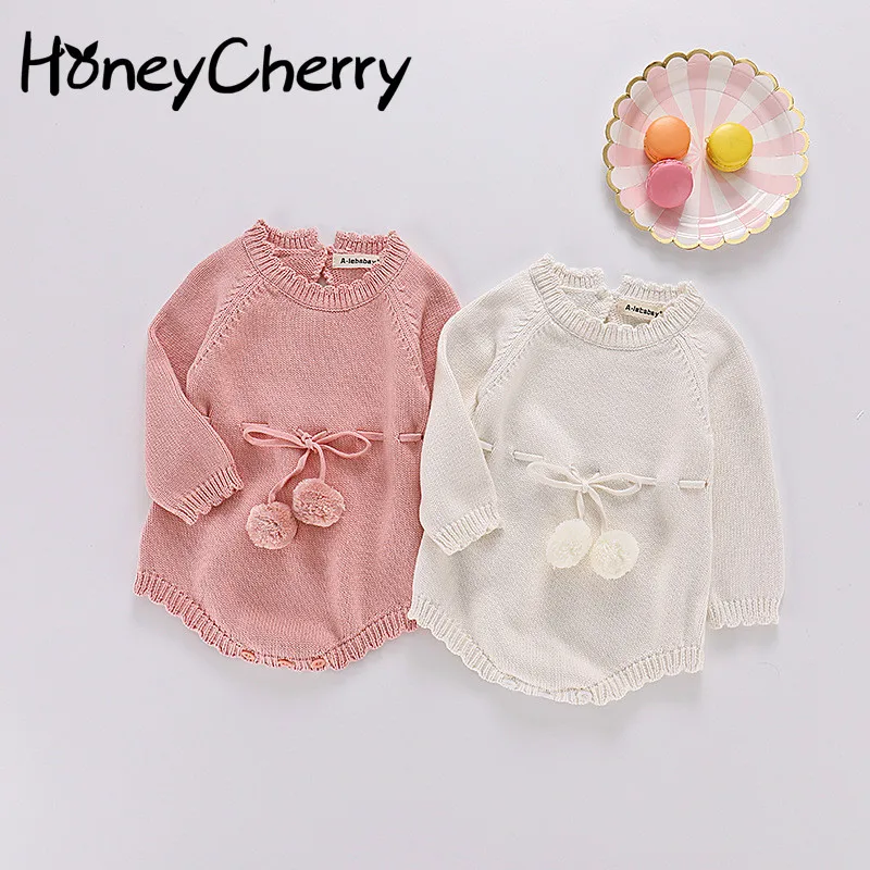 2018 Autumn Girls Babies Knitted Sweaters Body Ties Long Sleeves And Triangle Climbing Suits Baby Girl Clothes Bodysuit Baby