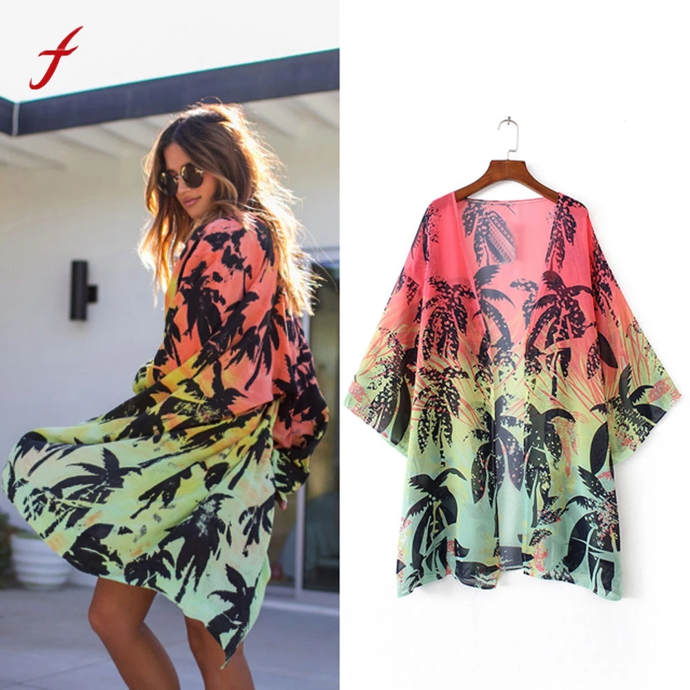 

2019 fashion kimono cardigan casual blusa manga comprida feminina women shirts and brands Loose printing Kimono Cardigan tops