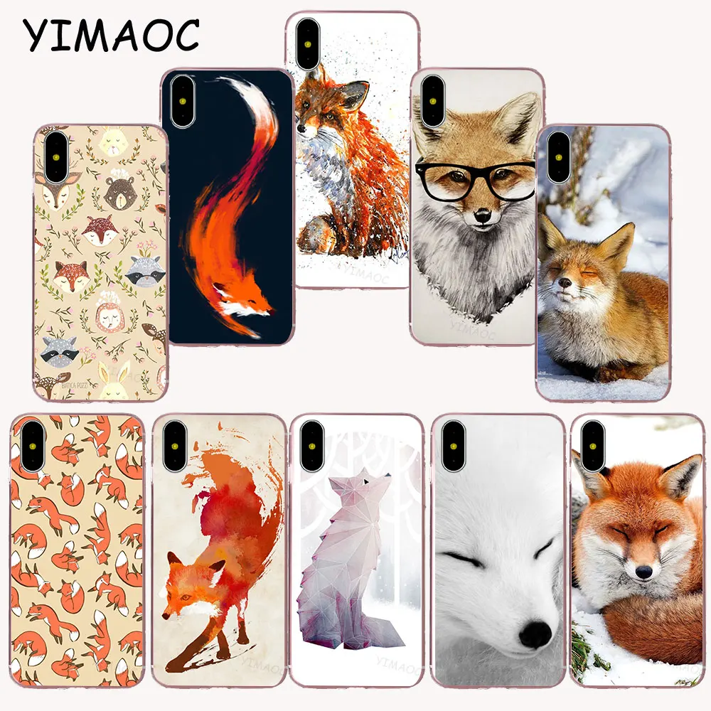 

YIMAOC 214z lovely cute snow fox Soft TPU Silicone Case for iPhone X r s Xr Xs Max 8 7 6S 6 Plus 5 5s SE