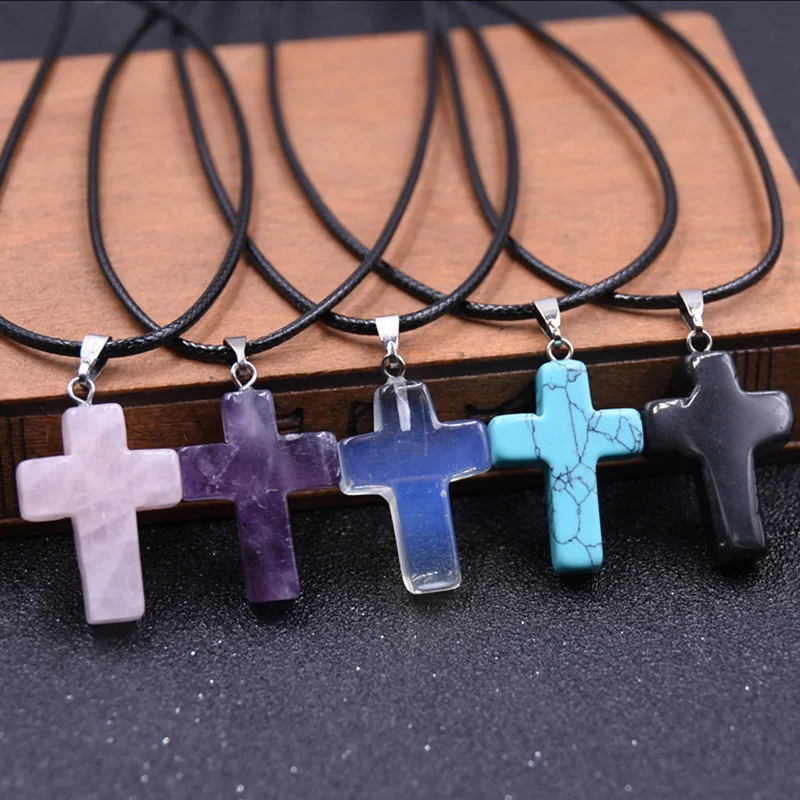 

HONEYYIYI 2019 New Cross Natural Stone Pendant Necklace for Women Necklaces&Pendants Fashion Jewelry Gifts colar