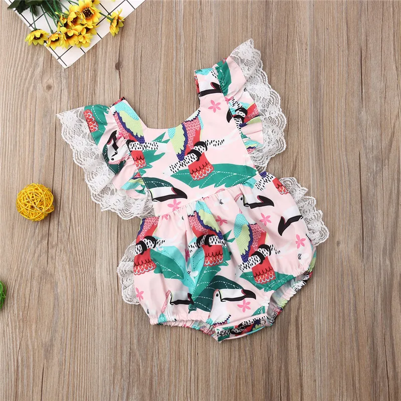 

Sweet Newborn Baby Girls free shipping clothes lace backless round neck Geometry Bodysuit sleeveless kids Jumpsuit one pieces