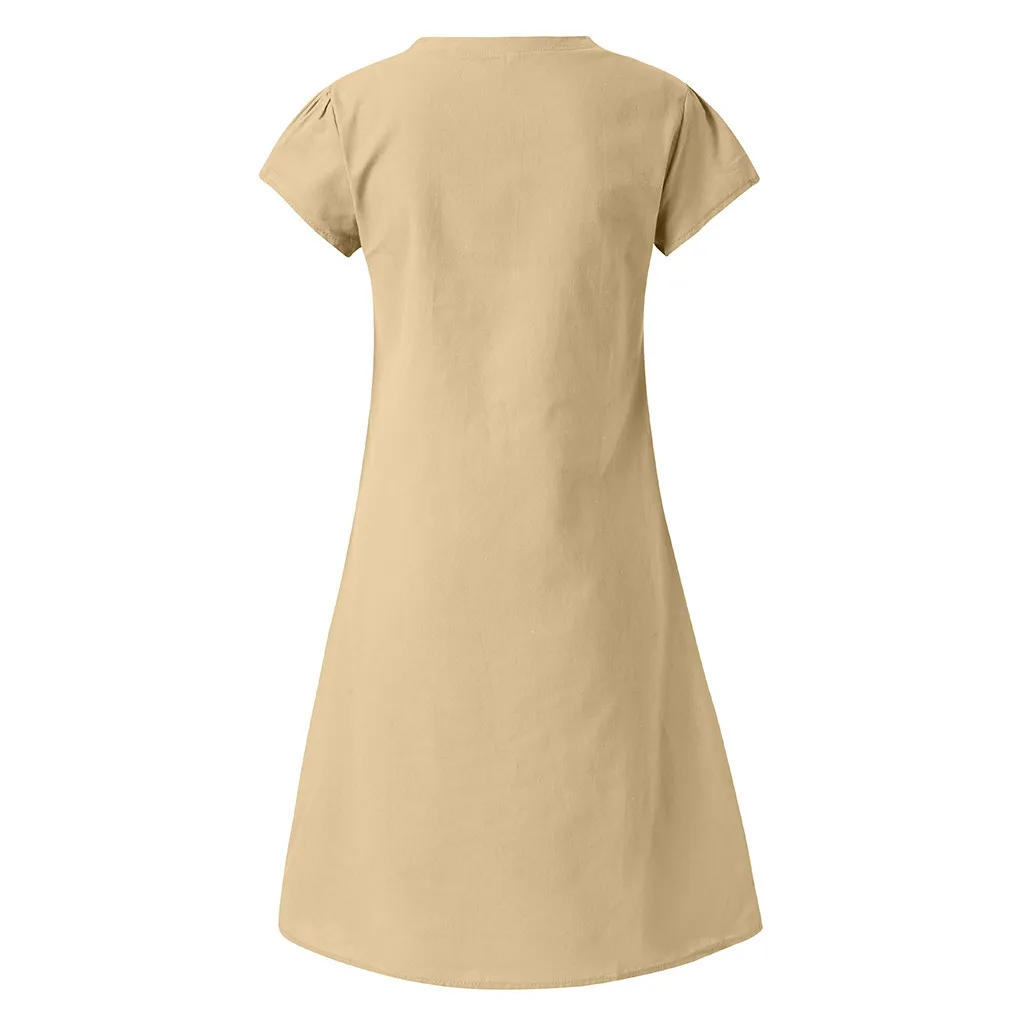 JAYCOSIN Spring New Casual V-Neck Cotton and Linen Dress Women Summer Style Cotton Casual Plus Size Ladies Dress 2020