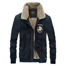 Флисовая мужская куртка с меховым воротником, куртка-бомбер в стиле милитари на молнии, утолщенная теплая осенне-зимняя парка для мужчин AFS JEEP, верхняя одежда