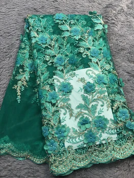 

African Beaded Lace Fabric 2019 High Quality Lace Material Green French Lace Fabric Nigerian Tulle Mesh Lace Fabrics
