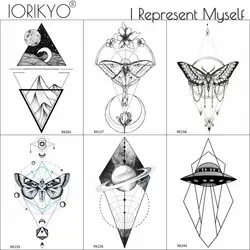 Iorikio, геометрические треугольники, планета, Временные татуировки, женская мода, черный моль, водостойкие татуировки, мужские, луна, рука