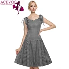 Save 17.69 on ACEVOG Women summer casual dresses 2017 sexy vestidos 1950s Retro Vintage Style Short Sleeve Plaid and Dot Swing Midi Dress