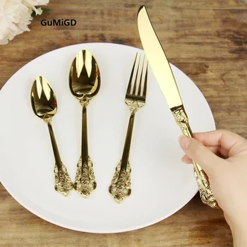 

High Grade Cutlery Gold Matte Gold Stainless Steel Food Silverware Dinnerware Utensil Kitchen Dining Wedding