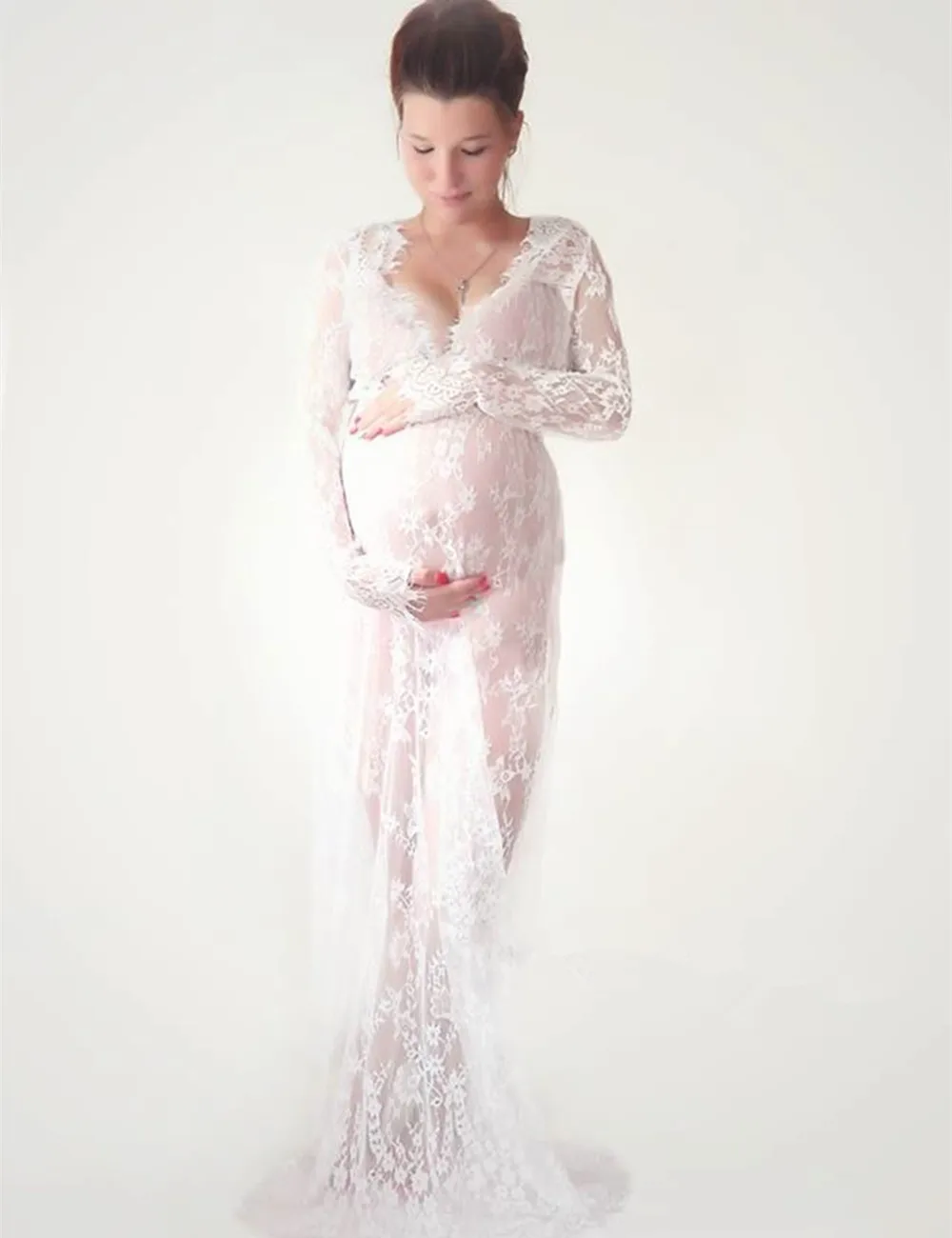 Le-Couple-maternity-photography-props-maxi-Maternity-gown-Lace-Maternity-Dress-Fancy-shooting-photo-summer-pregnant