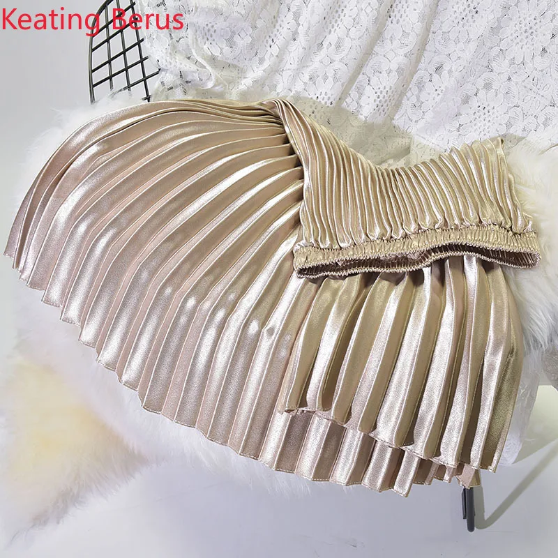 

Women's Loose Skirt 2019 Fashion Ladies Skirt Large Size High Waist Retro Gloss Bright Pleated Skirt Women's Wild Skirt 0953