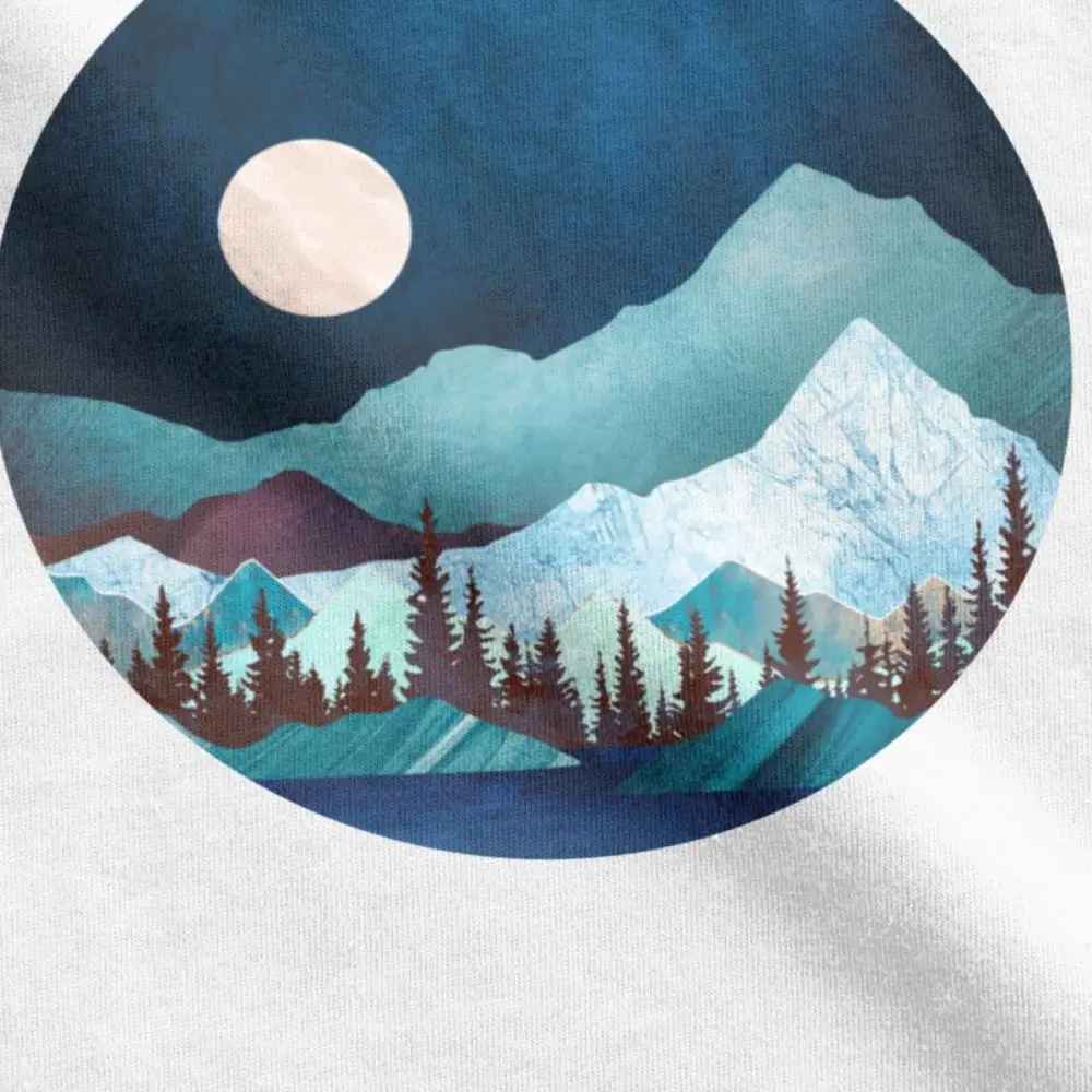 Moon Bay T-shirt Man Short Sleeved Hiking Tees Night Trees Forest Mountains Nature Crew Neck Cotton Tops Classic Fit T Shirts