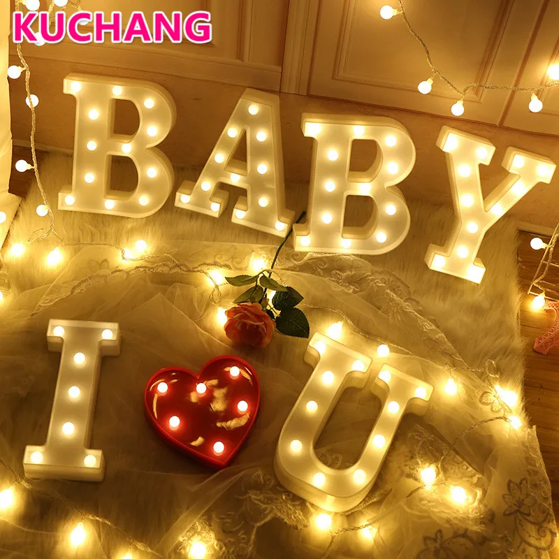 

Novelty Letter LED Night Light With Switch White 26 Alphabet Atmosphere Lamp Birthday Wedding Party Bar Decoration AA Battery