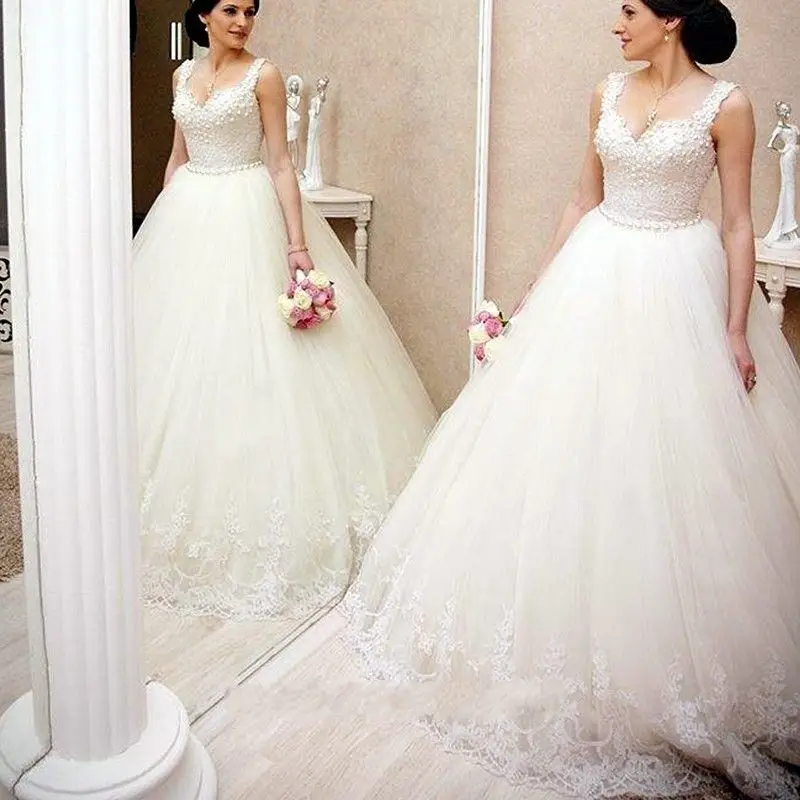 

Backless Vestido De Noiva 2019 Muslim Wedding Dresses Ball Gown Sweetheart Lace Pearls Boho Dubai Arabic Wedding Gown Bridal