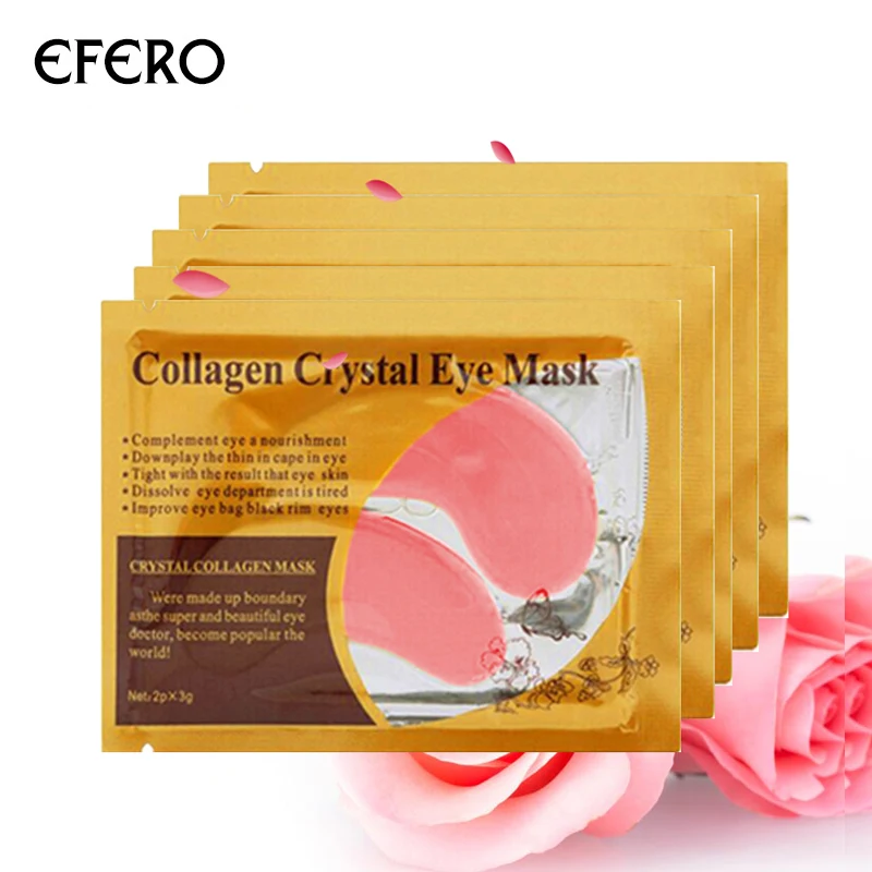 EFERO 5pair Eye Masks Face Mask Dark Circles Crystal Collagen Eye Mask Gel Pink Eye Patches Eye Care Moisturizing Cream Anti-Age