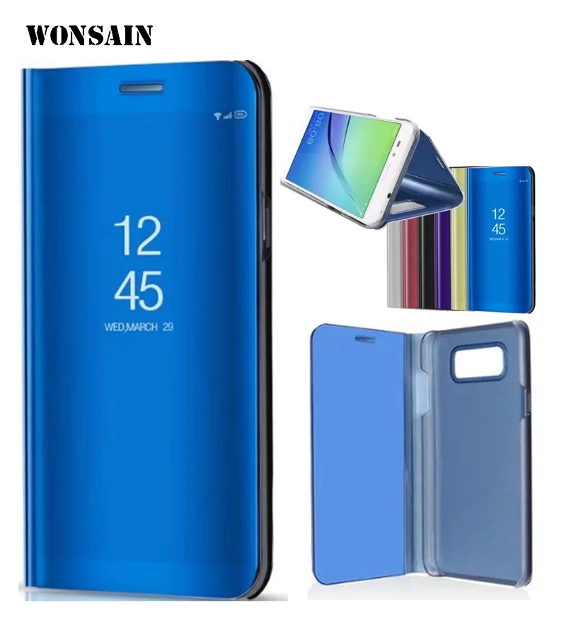 

Wonsain Clear View Smart Mirror Phone Case For Samsung C8 On7 On5 J2 J3 J7 J8 2018 J6 J4 2018 J2 Pro (2018) Flip Stand Cover