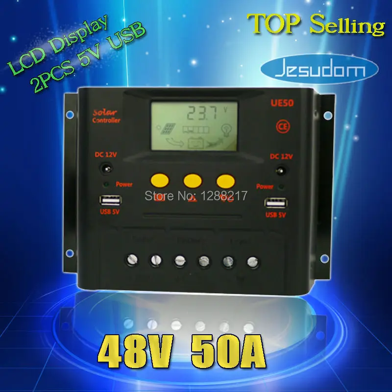 

48V50A LCD Display Solar Charge Controller PV Panel Battery Charger Controller with 5V USB /12VDC Output for Solar power System