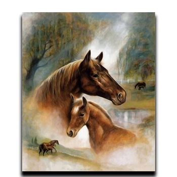 

Diy Diamond animal painting of cross stitch 5D Square \ Round Rhinestone mosaic full of diamond embroidery Two horse