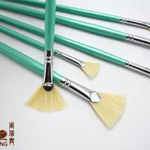 6 шт./партия веер в форме свиньи щетины масляной живописи кисти голубого цвета озера деревянный стержень свежий Рисунок Живопись принадлежности художественные Кисти