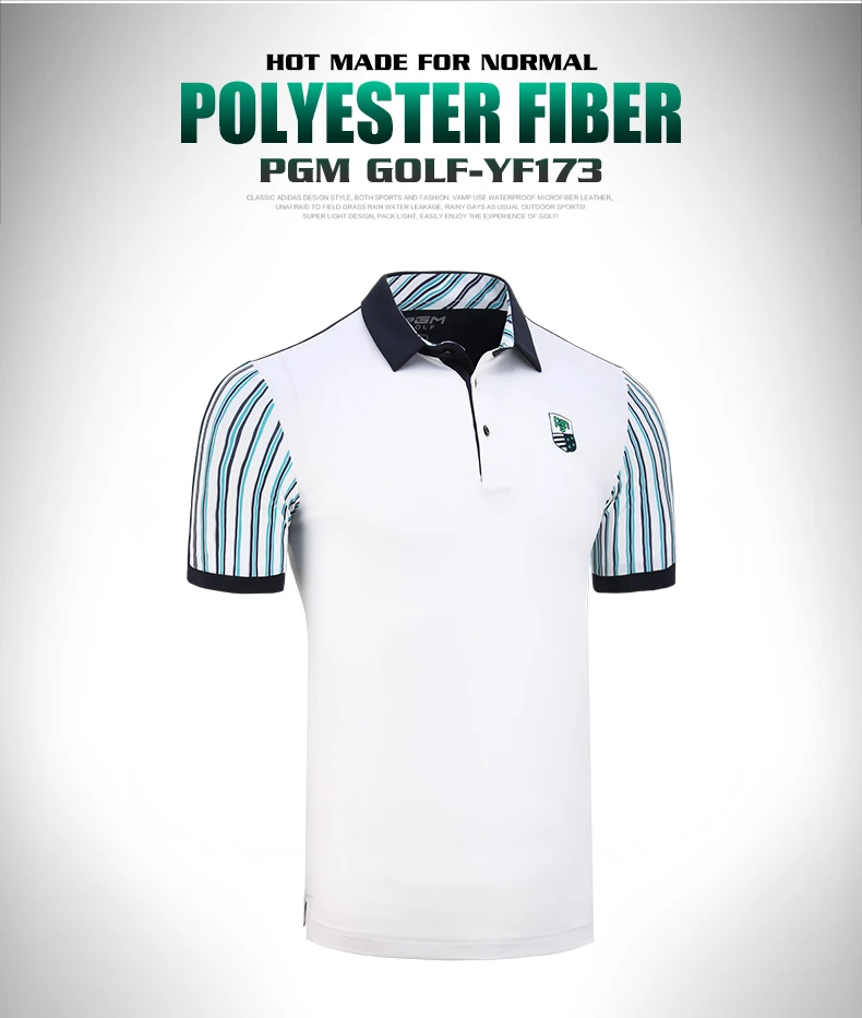 PGM 2019 new Men's Short Sleeve Golf T-Shirt Summer Turn-down Collar Breathable Elastic Golf Training sportswear tops